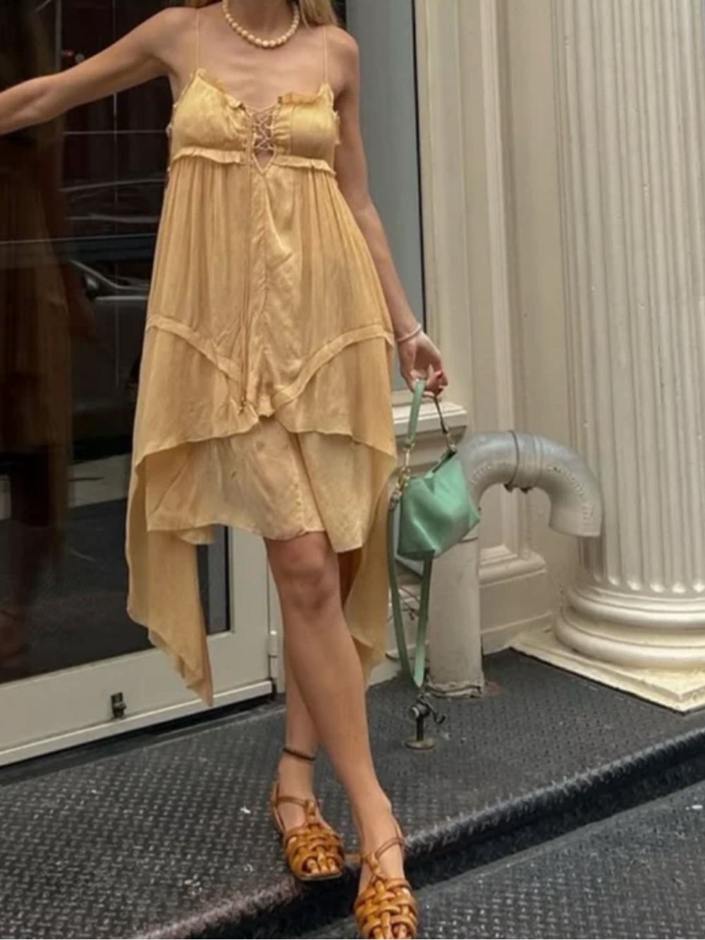 Zara Mustard Yellow Layered Spaghetti Strap Dress